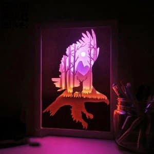 Deer and Eagle Paper Cut Light Box 3D Shadow Lamp Laser Cut File