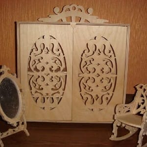 Dollhouse Furniture Laser Cut Rotating Mirror Stand with Almirah Layout File