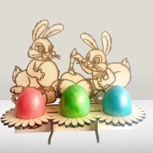 Easter Egg Stand with Bunnies for 3 Eggs Laser Cut File