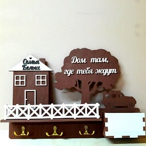 Family Dream House Key Holder with Shelf and Mailbox Laser Cut DXF File