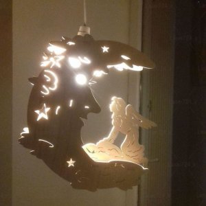 Fantasy Fairy on Moon Wood Lamp Laser Cut File