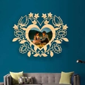 Floral Heart Wooden Photo Frame for Couples Laser Cut File