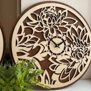 Floral Pattern Double Layer Design Wall Clock Laser Cut File