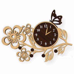 Floral Wall Clock with Butterfly Laser Cut File