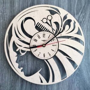 Hairdresser Wood Wall Clock Gift for Women Girl Laser Cut File