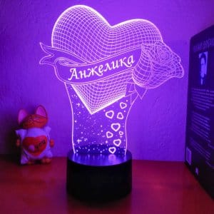 Heart With Rose 3D LED Illusion Lamp Laser Engraving File