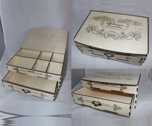Jewelry Organizer Laser Cut Compartment Box with Drawer Template File