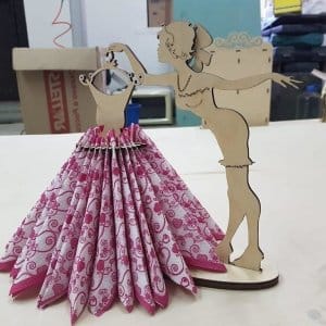 Lady Holding Dress on Hanger Napkin Holder Laser Cut File