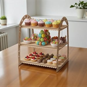Laser Cut 3 Tier Wooden Stand for Sweet
