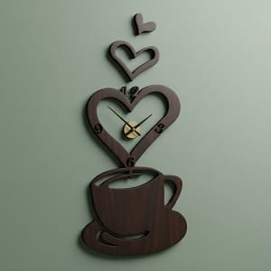 Laser Cut 3D Coffee Heart Wooden Wall Clock