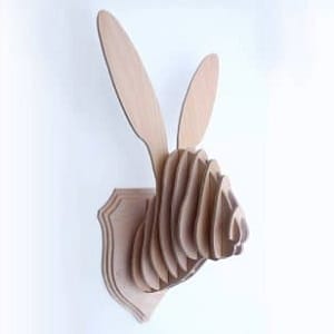Laser Cut 3D Wood Rabbit Head Wall Decor