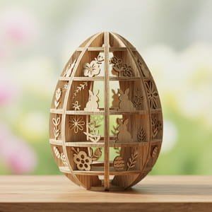 Laser Cut 3D Wooden Easter Egg Tabletop Decoration