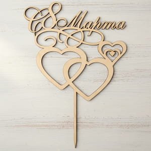 Laser Cut 8 March Double Heart Cake Topper for Womens Day