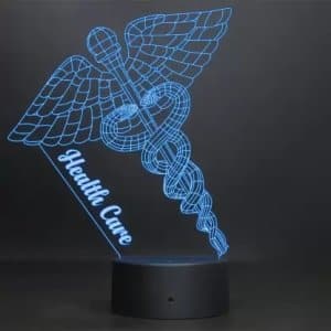 Laser Cut and Engraved Caduceus Symbol 3D Illusion Night Light Acrylic Lamp