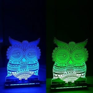 Laser Cut and Engraved Owl 3D Optical Illusion LED Night Light Lamp