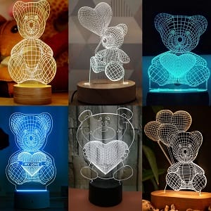 Laser Cut and Engraved Teddy Bear 3D Illusion Lamp Collection