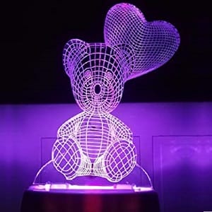 Laser Cut and Engraved Teddy Heart 3D Illusion LED Lamp