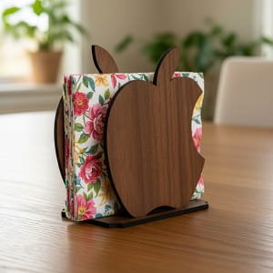 Laser Cut Apple Shape Wooden Napkin Holder