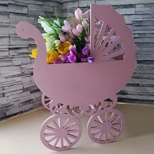 Laser Cut Baby Carriage Flower Basket