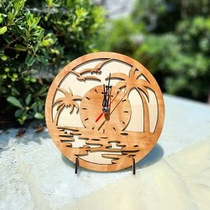 Laser Cut Beach Sunset Scene Wall Clock