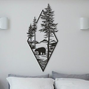 Laser Cut Bear and The Forest Wall Art Vector