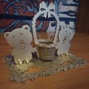 Laser Cut Bear Flower Basket Stand