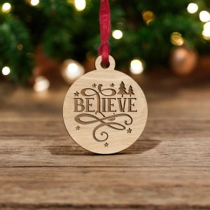 Laser Cut Believe Christmas Bauble Ornament Vector