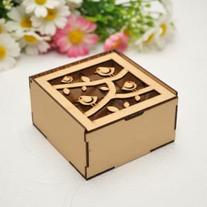 Laser Cut Birds Themed Wooden Box with 4 Compartments