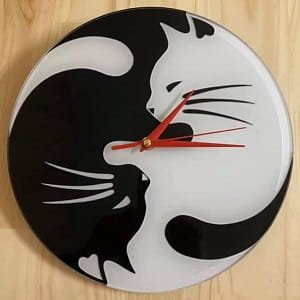 Laser Cut Black and White Yin Yang Cats Wall Clock