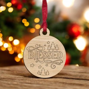 Laser Cut Blessed Christmas Bauble Ornament Vector