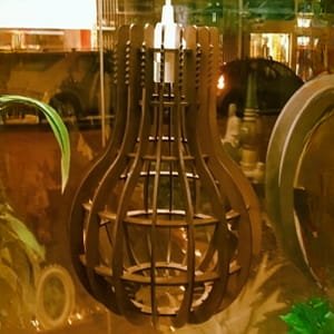 Laser Cut Bulb Shaped Wooden Pendant Light