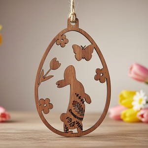 Laser Cut Bunny and Butterfly Hanging Easter Egg Ornament