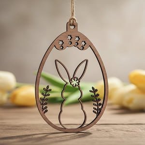 Laser Cut Bunny Egg Spring Decor Wooden Hanging Ornament