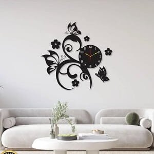 Laser Cut Butterfly and Flower Decorative Wall Clock