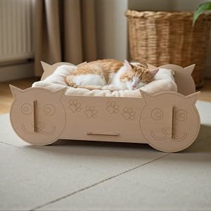 Laser Cut Cat Shaped Wooden Pet Bed