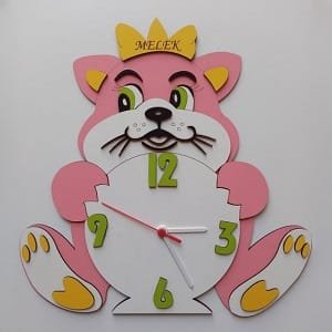 Laser Cut Cat Themed Wall Clock for Kids Room