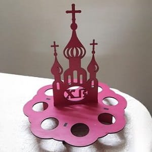 Laser Cut Cathedral Easter Egg Stand Religious Table Decor
