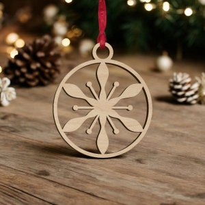 Laser Cut Christmas Ball Template with Snowflake Vector