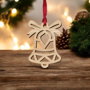 Laser Cut Christmas Bell with Bow Ornament Vector