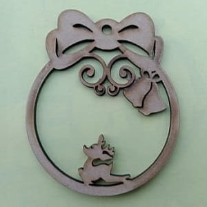 Laser Cut Christmas Ornament with Bow, Bells, and Baby Stag