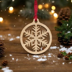 Laser Cut Christmas Ornament with Snowflake Vector