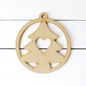 Laser Cut Christmas Tree Ornament with Heart Cutout