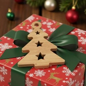 Laser Cut Christmas Tree Ornament with Star Cutouts