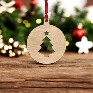Laser Cut Christmas Tree Star Bauble Vector