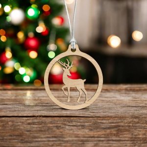 Laser Cut Circle and Deer Christmas Tree Bauble Vector