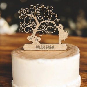 Laser Cut Couple Under Tree of Love Wedding Cake Topper Vector