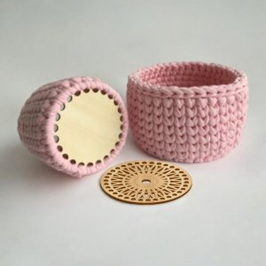 Laser Cut Crochet Basket Wooden Base Pattern Vector