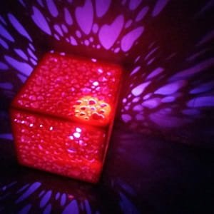Laser Cut Cube Night Light Lamp with Heart Cutout Pattern
