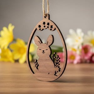Laser Cut Cute Easter Bunny Flowers Ornament
