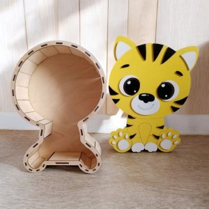 Laser Cut Cute Little Tiger Cub Festive Box Vector